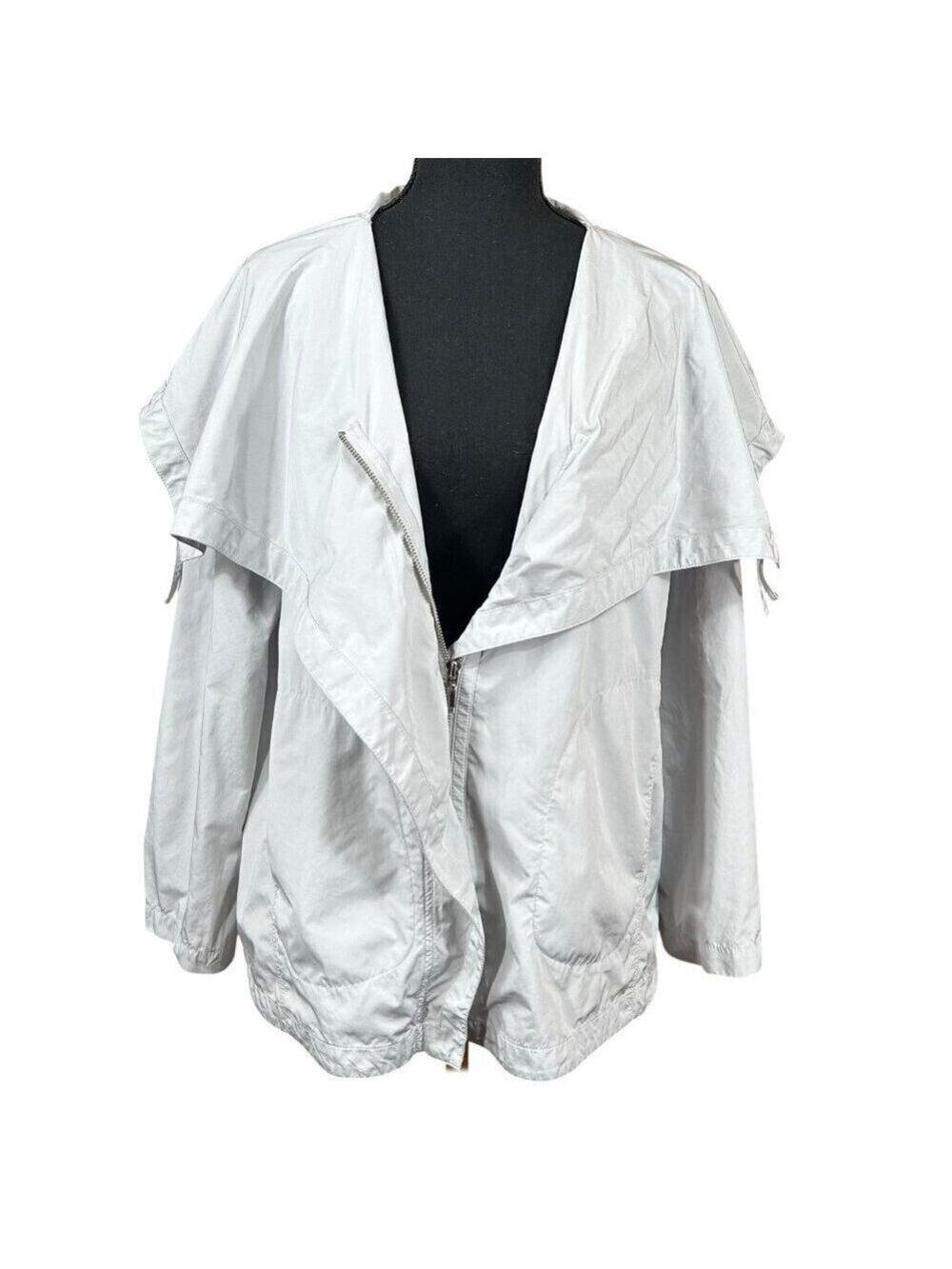 Zenergy by Chico's Light Gray Hooded Full Zip Rain Windbreaker Jacket Size M